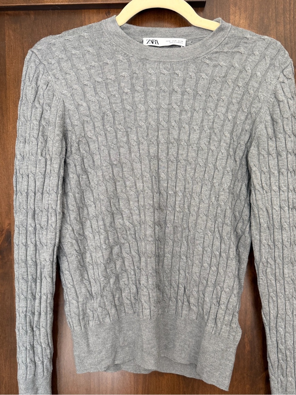 Zara Womens’s Light Grey Cable Crewneck Sweater